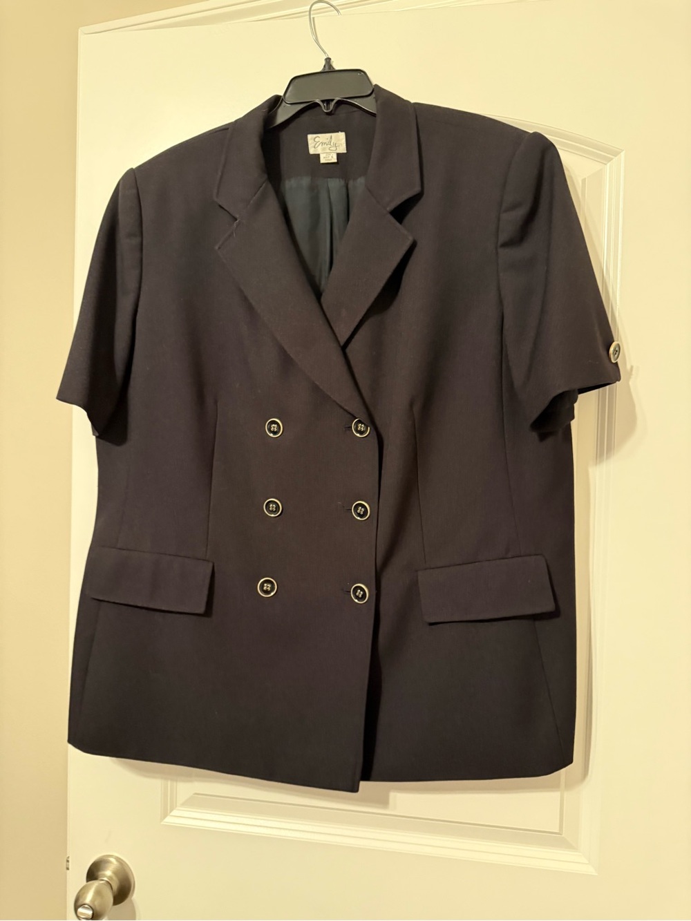 Emily Double-Breasted Short-Sleeve Black Suit w/ Matching Skirt